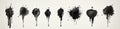 A collection of isolated spray paint elements on a white background, featuring black ink lines, drips, and splatters Royalty Free Stock Photo