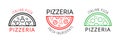 Collection of isolated vector pizza logos for cafe, restaurant, delivery, pizzeria, bakery. Emblems with mushrooms, mozzarella,