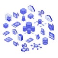 Isometric blue technology icons including servers clouds and gears data network Royalty Free Stock Photo
