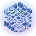 Isometric digital technology components and computer hardware collection electronic Royalty Free Stock Photo