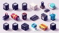 A collection of isometric 3D electronic components Royalty Free Stock Photo