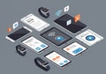 A collection of isometric illustrations of modern electronic devices, Royalty Free Stock Photo