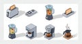 Isometric Kitchen Appliances Set Toasters Blenders Coffee Makers and Scale Royalty Free Stock Photo