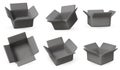 Collection of isometric open boxes on white background. Ideal for delivery, shipping, packaging, and online store visuals. Royalty Free Stock Photo