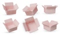 Collection of isometric open boxes on white background. Ideal for delivery, shipping, packaging, and online store visuals. Royalty Free Stock Photo