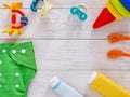 Collection of items for babies with copy space