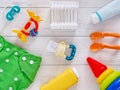 Collection of items for babies top view Royalty Free Stock Photo