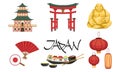 Collection of Japan Traditional Cultural Symbols, Travel to Asia Design Elements Vector Illustration