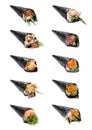 Collection of Japanese Hand Roll Temaki Royalty Free Stock Photo