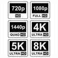 Collection of 8k Ultra Hd icon 4k Ultra Hd 2k Ultra Hd and 1080 Full Hd Resolution icon Royalty Free Stock Photo