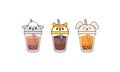 Kawai Cute Bubble Tea with Cup Animal Faces