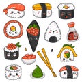 Collection of kawaii sushi set.