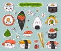 Collection of kawaii sushi stickers