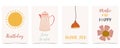 Collection of kid postcard set with sun, flower, lamp.Editable vector illustration for website, invitation,postcard and sticker