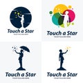 Collection of Kids Touching Stars Logo Design Template