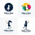 Collection of Kids Touching Stars Logo Design Template