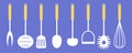 Collection of kitchen tools on a blue background. Set of items for cooking. Vector illustration in flat style Royalty Free Stock Photo