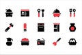 Collection of kitchen utensils and appliances in black and red Royalty Free Stock Photo