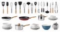 Collection of kitchen utensils and cookware isolated on white background Royalty Free Stock Photo