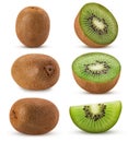 Collection kiwi fruit, whole, half, slice Royalty Free Stock Photo