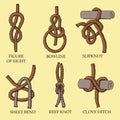 A collection of knots and hitches illustrations Royalty Free Stock Photo