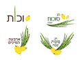 Collection of labels and elements for Sukkot, Jewish Holiday. Royalty Free Stock Photo