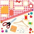 Collection of labels,sewing,knitting tools. Royalty Free Stock Photo