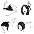 Collection. Lady in a beauty salon. The girl does her hair. A woman washes her hair, cuts her hair, dries her hair dryer,