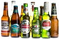 Collection of lager beers on white