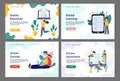 Collection of landing page banners with trendy people working and learning online