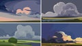 Collection of landscapes with thunderstorm.