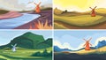 Collection of landscapes with windmill.