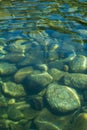 Large smooth pebbles ripple under the refreshing water in the river