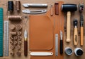 Leather pieces and edge tools are also present. The items are Royalty Free Stock Photo