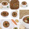 Collection of lentil soup soups stew with lentils in bowl