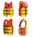 Collection life vest red yellow 3d render on white background