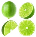 Collection of lime fruit isolated on white.