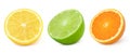 Collection lime lemon and orange slices isolated on white background Citrus fruit juicy