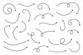 Collection of line arrows. Set simple curved hand drawn arrows. Collection of pointers. Royalty Free Stock Photo