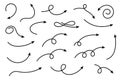 Collection of line arrows. Set simple curved hand drawn arrows. Collection of pointers. Royalty Free Stock Photo