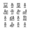 Collection of Line Art Icons Depicting Various Professions and Occupations Royalty Free Stock Photo