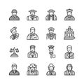 Collection of Line Art Icons Depicting Various Professions Royalty Free Stock Photo