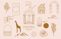 Collection of line design object with nauture,door,building.Editable vector illustration for social media,icon