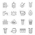 Collection of line icon water filtration chemical research drinking beverage for healthy nutrition Royalty Free Stock Photo