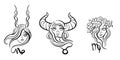 Collection of linear drawings of zodiac signs. abstract representation of astrological images. vector graphics. line art.