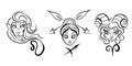 Collection of linear drawings of zodiac signs. abstract representation of astrological images. vector graphics. line art. Royalty Free Stock Photo