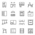 Collection of linear kitchen furniture icon vector illustration comfortable home cuisine furnishing