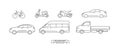 Collection of linear means of transport icons or illustrations