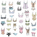 Collection of lingerie. Panty and bra set Royalty Free Stock Photo