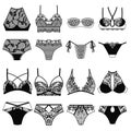 Collection of lingerie. Panty and bra set.